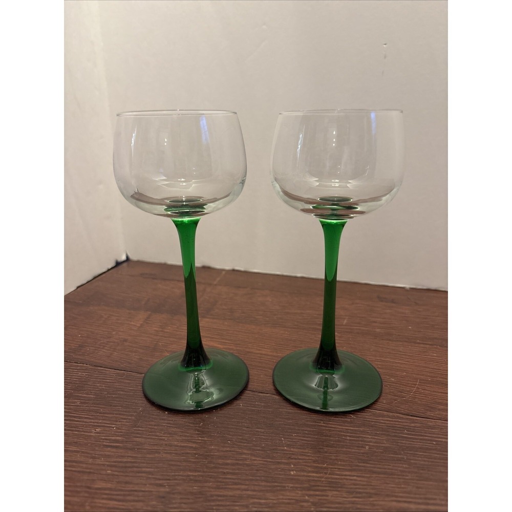 Vintage Luminarc Cristal d'Arques Emerald Rhine Wine Glasses, FRANCE, Set Of 2